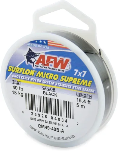 Miniatura 8 de American Fishing Wire Surflon Micro Supreme Nylon recubierto 7x7 de acero inoxidable, líder en alambres anudables para pesca en agua salada, pesca