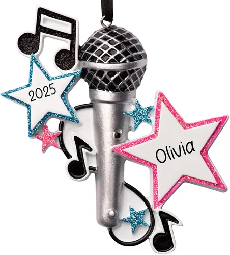 Miniatura 13 de Adorno navideño personalizado de instrumento musical de piano 2026 – Personalización gratuita Piano con clave de agudos con purpurina y cinta