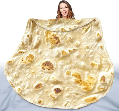 Miniatura 11 de QiyI Manta de pizza para adultos y niños, 2.0 manta gigante de comida de doble cara, divertidos regalos de pizza, mantas redondas de tacos novedosos