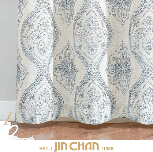 Miniatura 9 de Jinchan - Cortinas de lino bohemias para sala de estar, diseño bordado, cortinas para ventana, filtrado de luz, mezcla de lino, juego
