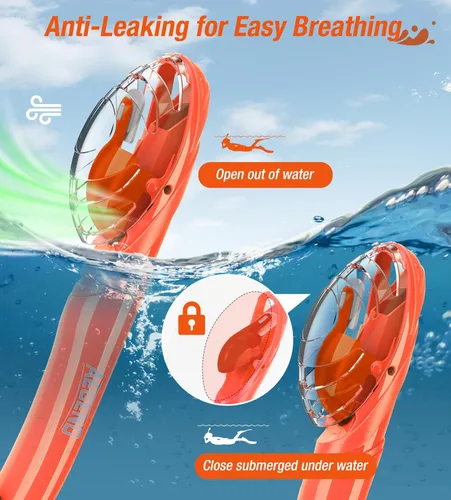 Miniatura 2 de Aegend - Esnórquel seco para buceo para adultos y jóvenes - Equipo de snorkel con válvula seca superior, perfecto para snorkel, buceo libre, Naranja