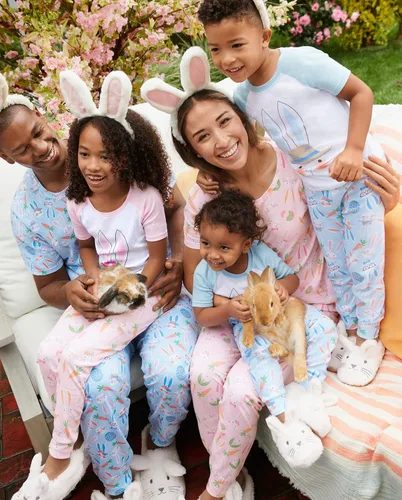 Miniatura 2 de The Children's Place Pijamas de algodón unisex a juego para niños, diseño de conejito de Pascua