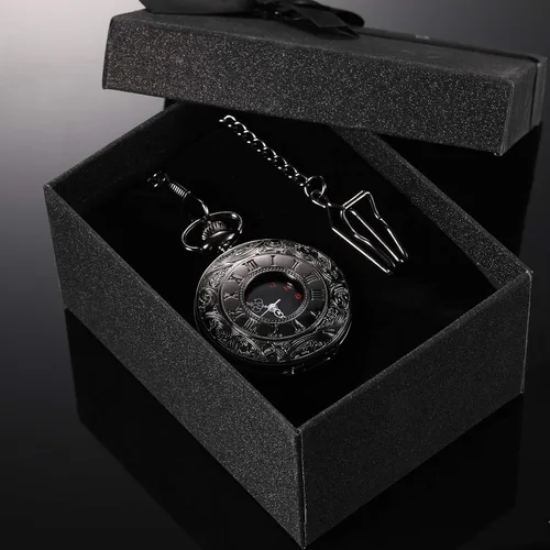 Miniatura 5 de Hicarer Reloj de bolsillo vintage de acero para hombre con cadena