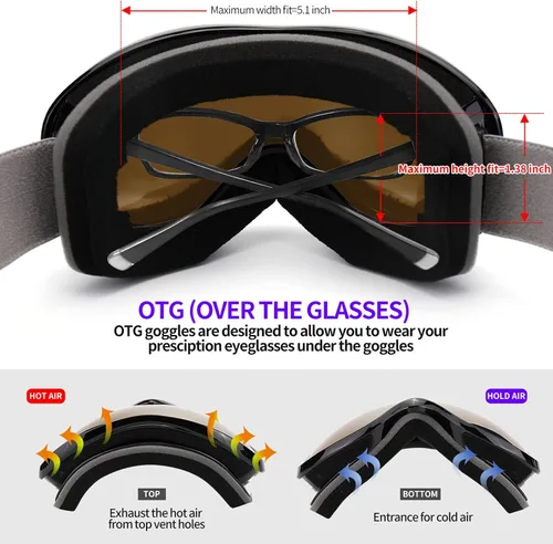 Miniatura 5 de Supertrip Gafas de esquí de nieve antivaho 100% protección UV gafas de esquí snowboard Marco negro/lente marrón claro (vlt 25%)