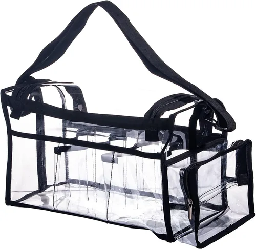 Miniatura 4 de Bolsa grande profesional independiente transparente de PVC para artista de maquillaje con organizador de brochas, kits de maquillaje, bolsa de viaje