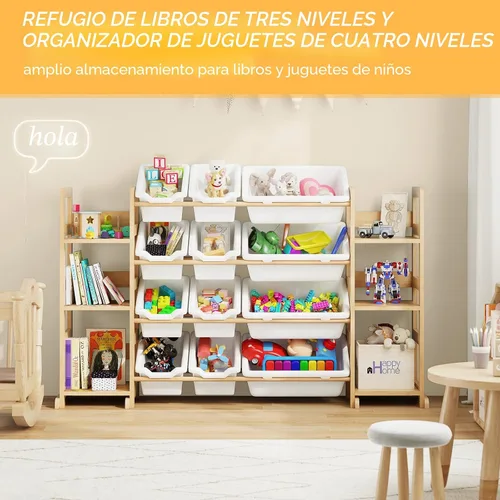 Miniatura 7 de EXPERLAM Almacenamiento de juguetes extragrande: organizador de almacenamiento de juguetes, organizador de juguetes de madera con 6 estantes Blanco