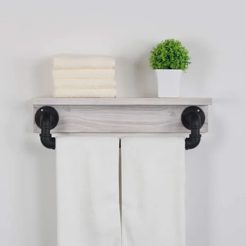 Miniatura 5 de MBQQ Estante de tubo industrial, estante de pared rústico con toallero, toalleros de granja de 20 pulgadas para baño, estantes flotantes montados