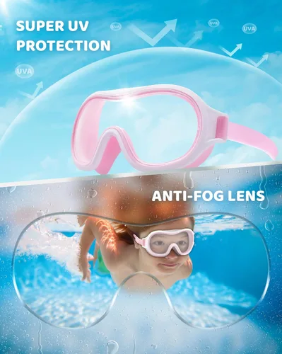 Miniatura 3 de Aegend Paquete de 2 gafas de natación para niños de 3 a 15 años, antivaho, anti-UV, visión amplia, impermeables, sin fugas, para niños y niñas