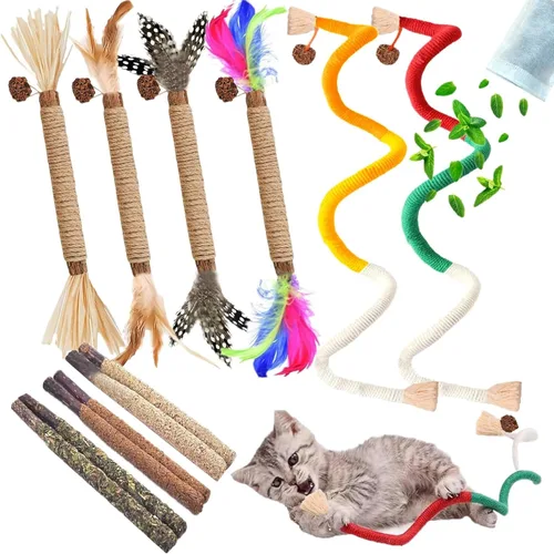 Miniatura 7 de 10Pcs/50g Cat Toys Kitten Freeze Dried Catnip Cat Grass Teething Stick Treat for Indoor Cats Edible Removal Hairballs Kitten Toys Kitty Chew for