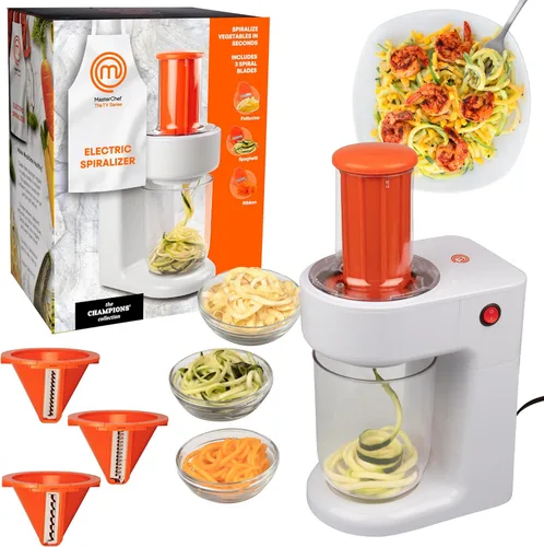 MasterChef Espiralizador eléctrico 3 en 1 para hacer pasta de fideos vegetales, hecho en casa, bajo en carbohidratos, keto, vegano, sin gluten,