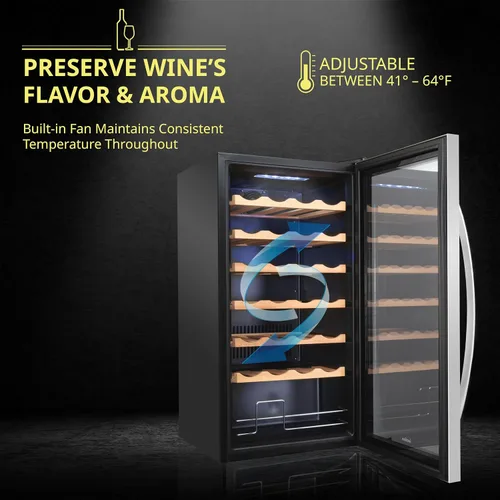 Miniatura 3 de SCHMÉCKÉ Refrigerador de vino con compresor de 28 botellas con cierre – Gran bodega independiente para vino tinto, blanco, champán o espumoso
