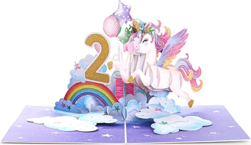 Miniatura 4 de Liif Tarjeta de feliz cumpleaños de 2º cumpleaños de unicornio, tarjeta de cumpleaños desplegable para niños de 2 años para niños, niñas, niños no.2