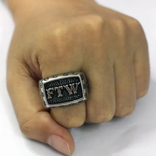 Miniatura 5 de enhong Anillos de acero inoxidable 316L para hombre, Outlaw Punk FTW, plata para motociclista, joyería de motocicleta US 7, 8, 9, 10, 11, 12, 13