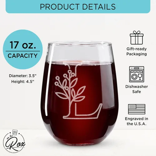 Miniatura 2 de On The Rox Drinks Regalos con monograma para mujeres y hombres – Letra A-Z inicial grabada monograma copa de vino sin tallo, regalo de vino