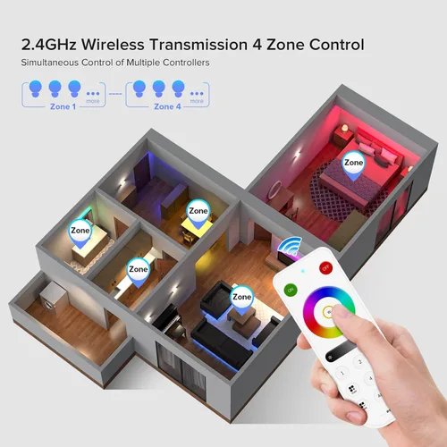 Miniatura 4 de BTF-LIGHTING RB3 2.4G Mando a distancia inalámbrico táctil RF para tira de luces LED RGB RGBW de persecución SPI, control de 4 zonas compatible