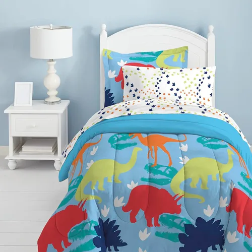 Dream Factory, set Comforter, estampado de dinosaurio para niños, multicolores, individual Estampados de dinosaurios multicolor