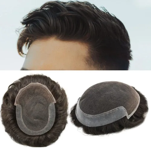 Miniatura 115 de Sistema de repuesto de cabello humano europeo con encaje frontal suizo para hombre, tupé para hombre, pieza de cabello, nudo blanqueado, línea #17