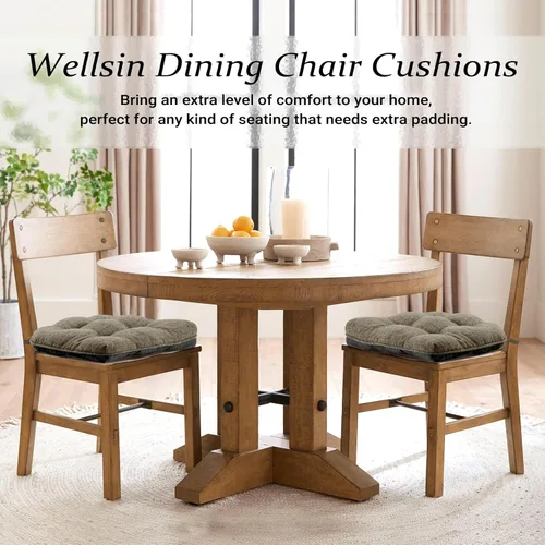 Miniatura 7 de Almohadillas de silla Wellsin para sillas de comedor, cojines de silla de cocina antideslizantes con lazos, juego de 4 almohadillas de silla de Caqui
