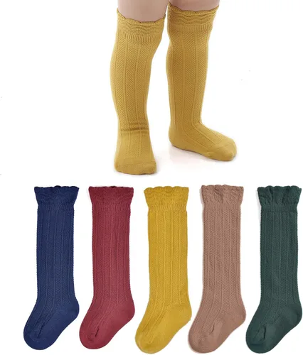 Miniatura 14 de EPEIUS Calcetines altos hasta la rodilla para bebés y niños pequeños (paquete de 3/5)