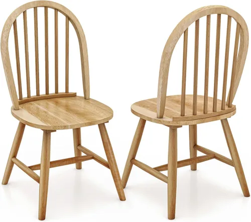 Miniatura 17 de Juego de 2 sillas de comedor de roble de 18 pulgadas, sillas Windsor de madera con respaldo de husillo para isla de cocina de campo