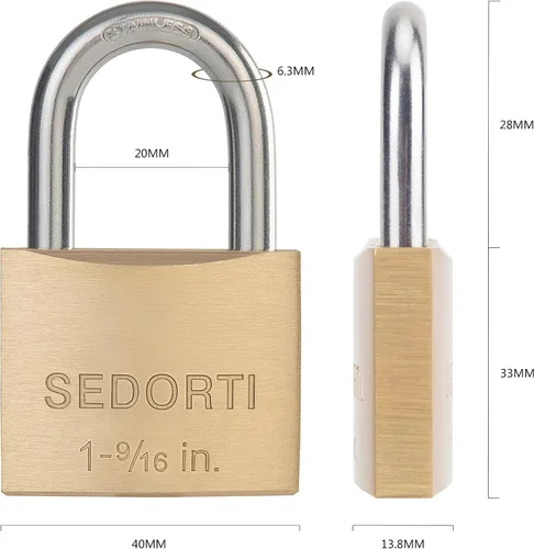 Miniatura 5 de SEDORTI Candado resistente a la intemperie con grillete corto de acero inoxidable 304 y cuerpo de latón macizo, 1-9/16 pulgadas de ancho, 12
