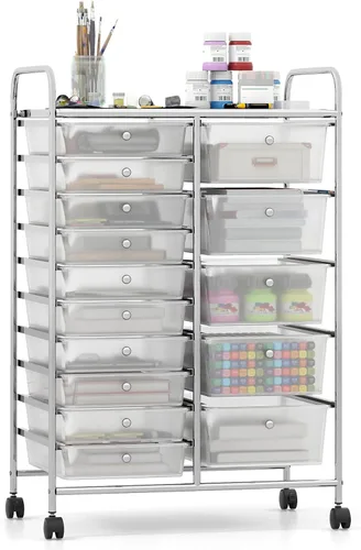 Miniatura 29 de Giantex - Carrito de almacenamiento rodante con 10 cajones con ruedas, asa, cajones removibles, unidad de almacenamiento organizadora móvil, carrito