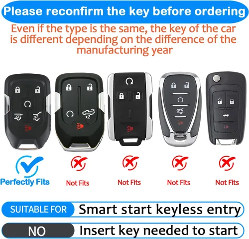 Miniatura 2 de Tukellen Compatible con funda de llave de cuero Chevrolet con llavero, compatible con Silverado GMC Sierra 2019 2020 2021, Negro