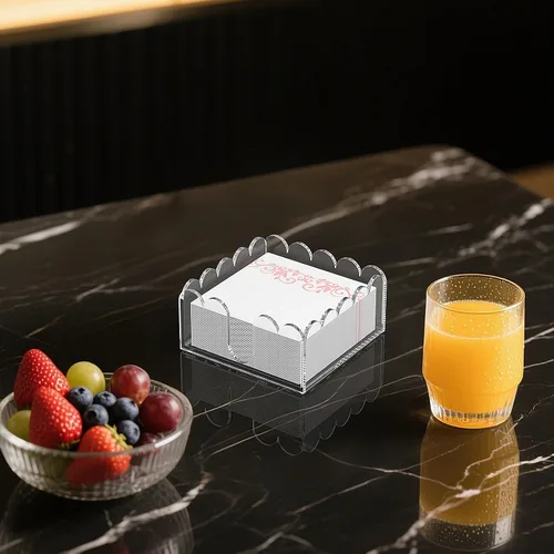 Miniatura 2 de YAGELI Servilletero acrílico transparente – Elegante bandeja festoneada para cóctel, baño, cocina y comedor – Toalla de papel plana y organizador