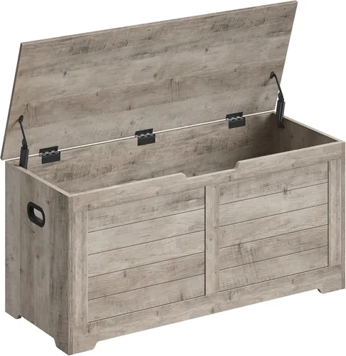 Miniatura 12 de VASAGLE Baúl de almacenamiento, banco de almacenamiento con 2 bisagras de seguridad, estilo casa de campo, 15.7 x 39.4 x 18.1 pulgadas, para Blanco