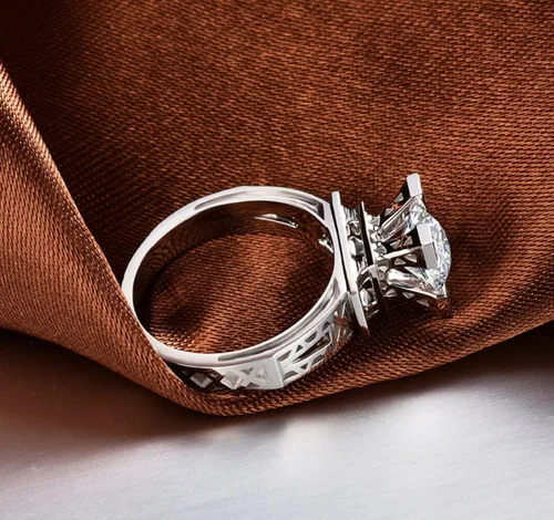 Miniatura 3 de Anillo de oro blanco estilo solitario Torre Eiffel con AAA redondo cúbico de cristal de circón de boda anillo de compromiso joyería de moda