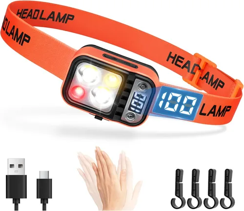 Miniatura 9 de DARKBEAM Faro LED de alto lúmenes, recargable por USB, doble luz para casco duro con sensor de movimiento, luz roja de advertencia hacia