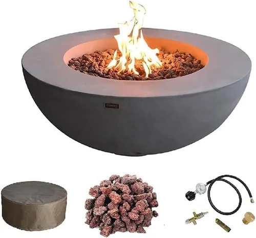 Miniatura 42 de Elementi+ Mesa de Fuego de Gas Colorado de Hormigón Fundido de 56" Rectangular, Hoguera al Aire Libre con Ignición Electrónica Incluye Cubierta