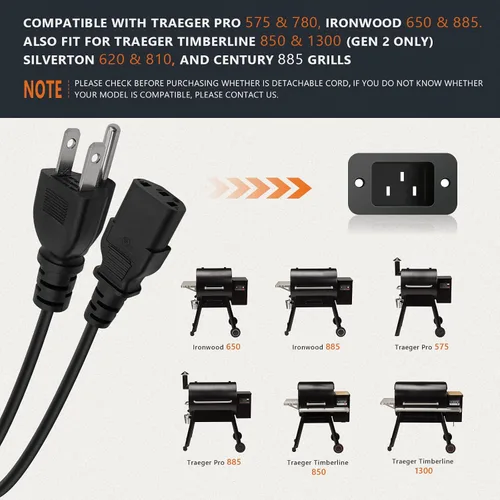 Miniatura 2 de YAOAWE Cable de alimentación de repuesto para parrilla de pellets para Traeger, cable de alimentación de parrilla de interior compatible con Traeger