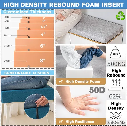 Miniatura 6 de Cojín de tamaño personalizado para banco, cojín de asiento de muebles de patio de jardín, cojines de banco personalizados, almohadilla para silla