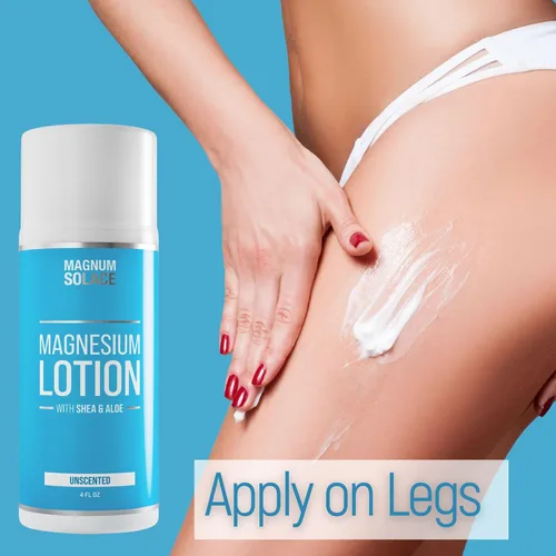 Miniatura 3 de Magnum Solace Loción de magnesio, súper concentrada, fabricada con aloe y karité, para calambres en las piernas, dolores musculares