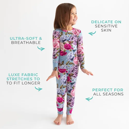 Miniatura 102 de Posh Peanut Pijamas para niñas, suaves, de viscosa de bambú para niños, pijamas a juego de manga larga para niñas