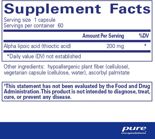 Miniatura 2 de Pure Encapsulations Ácido alfa lipoico 200 mg – 200 mg ALA – Apoyo hepático y antioxidante* – para la salud nerviosa y metabolismo de carbohidratos