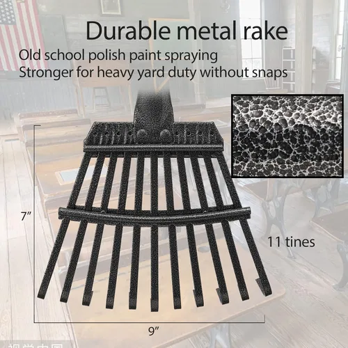 Miniatura 3 de Oliynedy Rastrillo de jardín de metal ajustable para hojas, mango largo de 30 a 60 pulgadas, 11 dientes de 9 pulgadas de ancho, rastrillo plegable