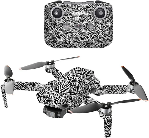 MightySkins - Drone portátil de fibra de carbono compatible con DJI Mini 2, negro abstracto, acabado de fibra de carbono texturizado protector,