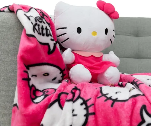 Miniatura 6 de Northwest Juego de almohada y manta táctil de seda con diseño de personajes Hugger, 40 x 50 pulgadas, Hello Kitty - Orgullo rosa