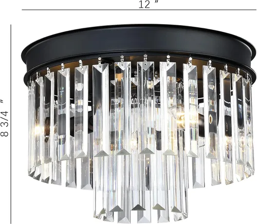 Miniatura 3 de MEXO Lámpara de techo de cristal empotrada con acabado negro, lámpara de cristal de 2 niveles para sala de estar, dormitorio, comedor, pasillo