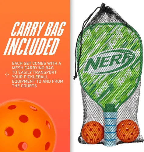 Miniatura 6 de NERF 2 Player Pickleball Paddle Set - Youth Pickleball Equipment Set - (2) Wooden Paddles with Foam Grips + (2) Outdoor Balls for Kids - Carry Bag