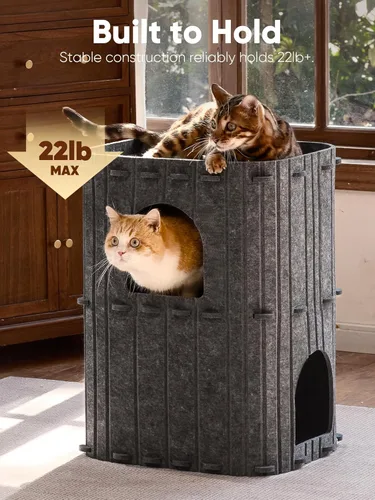 Miniatura 7 de FUKUMARU Casa para Gatos de Interior, Cama Cueva Grande para Gatos de 2 Pisos, Túnel Condo Escondite Acogedor Cubierto de Fieltro para Múltiples