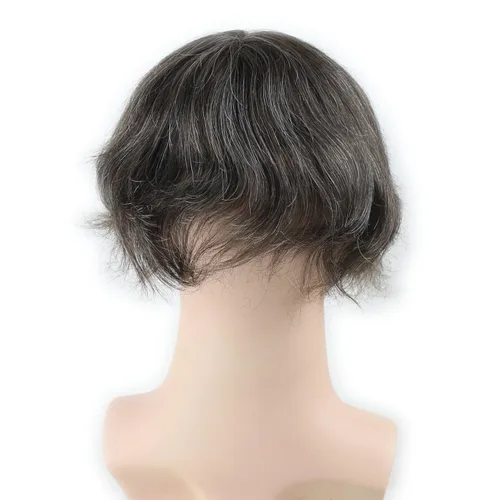 Miniatura 5 de Toupee para hombre 10 × 8 "cabello humano 5# mezcla de colores 10% gris sintético hairpiece piel fina sistema de reemplazo de pelo base de red