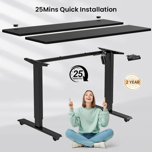 Miniatura 9 de farexon Escritorio eléctrico de pie de altura ajustable, escritorio de pie de 55 x 24 pulgadas con alfombrilla grande para el mouse, ruedas Negro