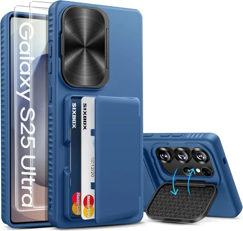 Miniatura 33 de Funda para Samsung Galaxy S25 FE, tarjetero integrado, soporte y cubierta para lente, prueba de caídas de grado militar, borde de silicona suave