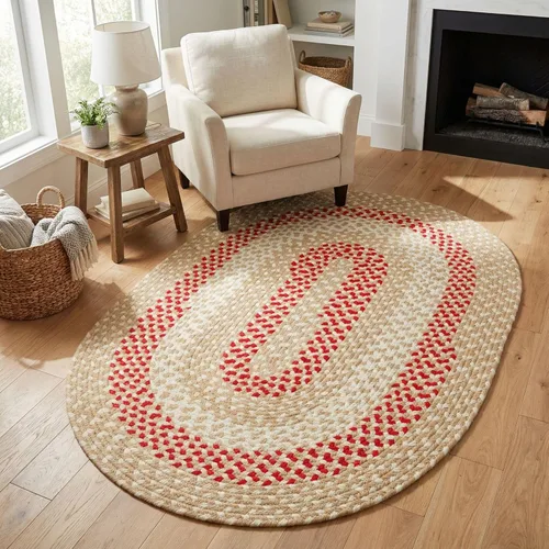 Miniatura 40 de Super Area Rugs Alfombra trenzada azul de 7 x 9 pulgadas, alfombra tejida ovalada para sala de estar, alfombra trenzada de granja, alfombra