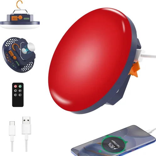 Miniatura 8 de Linterna de camping roja a prueba de insectos 2025 de 10000mAh recargable con luz LED roja de 3000LM para acampada, luz de tienda portátil de 6500K