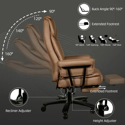 Miniatura 3 de Silla de oficina reclinable con reposapiés, sillas de escritorio de oficina en casa grandes y altas, 400 libras con respaldo alto, asiento ancho