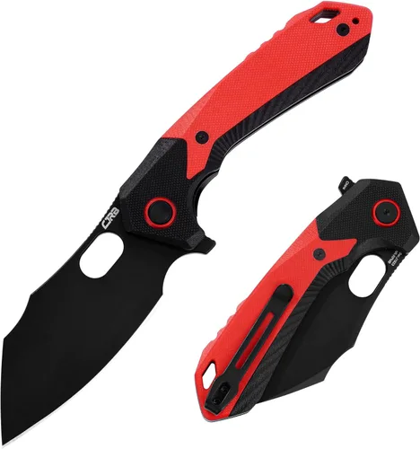 CJRB - Navaja de bolsillo plegable Caldera (J1923), con hoja de acero AR-RPM9 en polvo rojo, mango G10, para hombres, EDC, camping, senderismo, aire